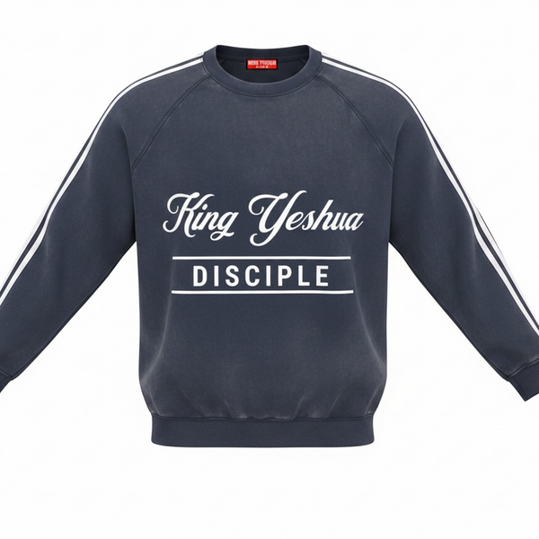 Disciple-Snow Washed Contrast Tape Sweatshirt Blue